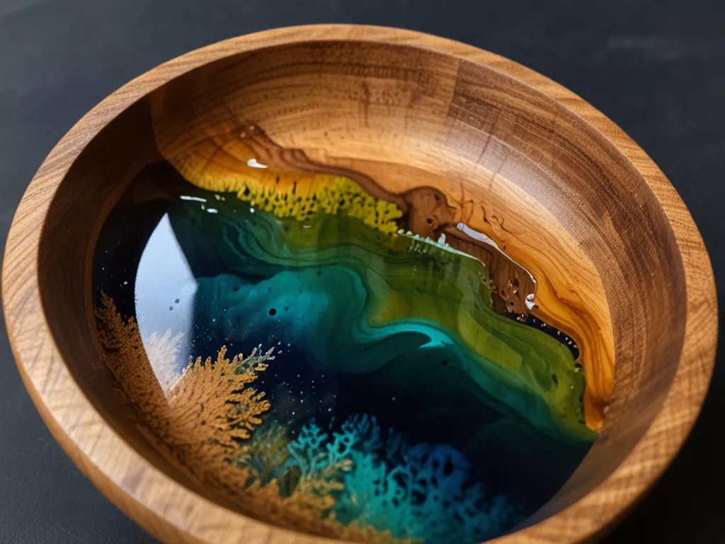 Wooden bowl with resin river design